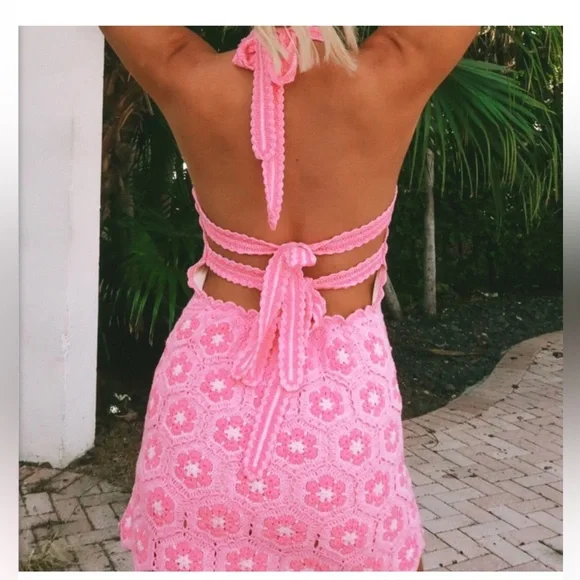 NWOT SHOW ME YOUR MUMU RARE  x Barbie Happy Halter Mini Dress size small - Picture 4 of 4